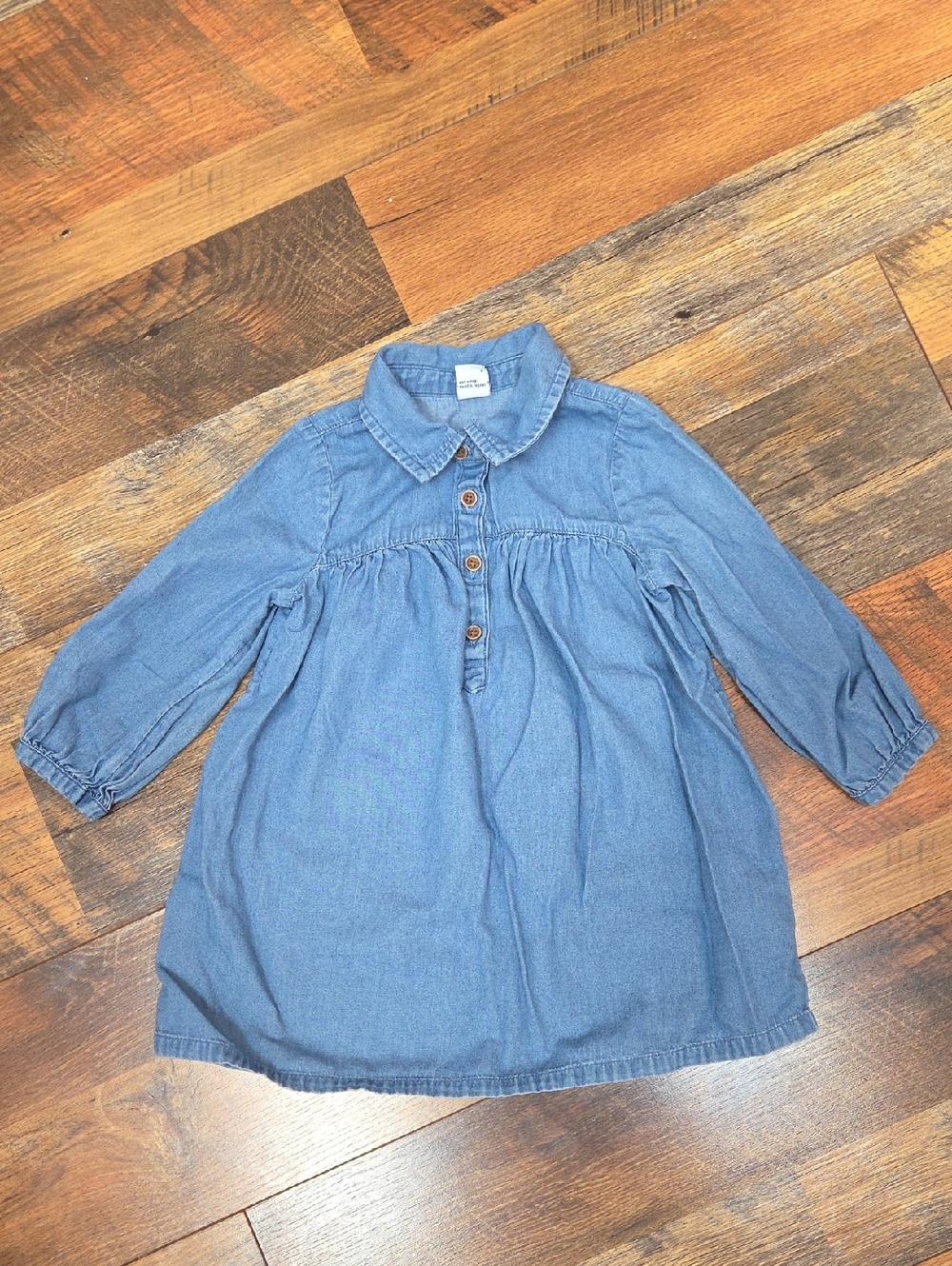 Old Navy Blue Chambray Collared Long Sleeve Dress, Size 18-24 Months